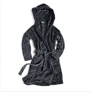 Vera Bradley Kiev Swirls Plush Hooded Robe Black Green Blue White Print L/XL
